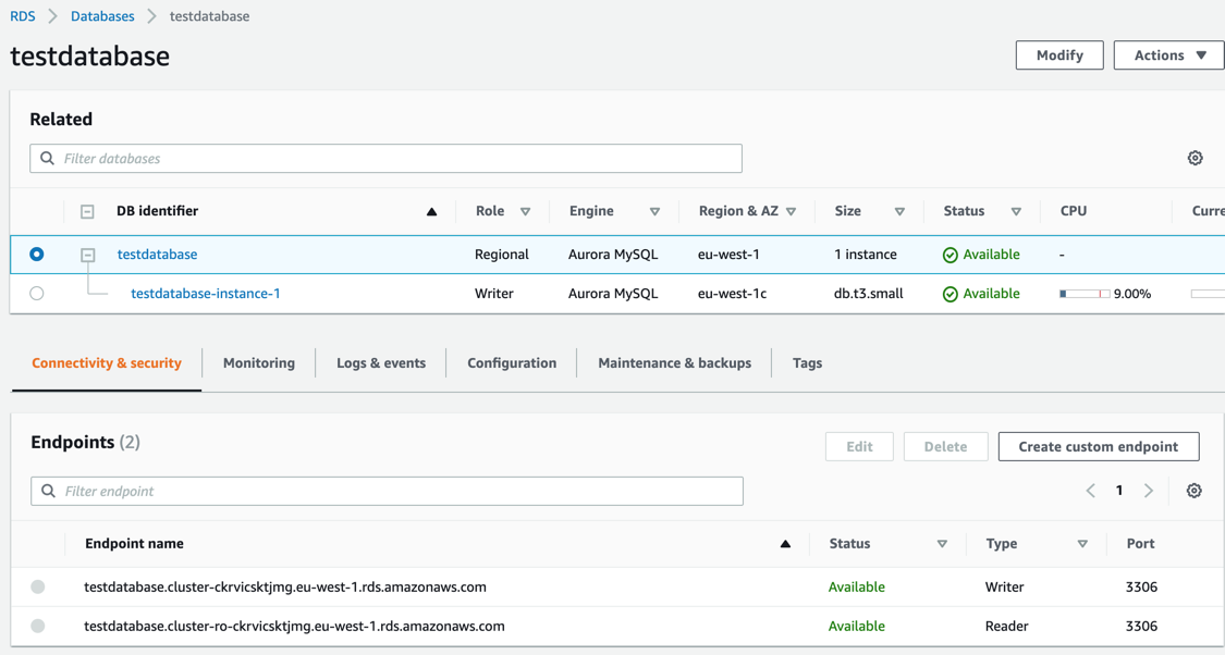 1.3 Create a VPC and add an RDS Aurora cluster